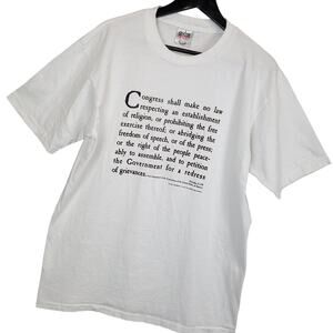Vintage 1990 Oneita 1st Amendment White‎ T-Shirt Sz XL Single Stitch USA